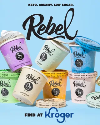 Publicité dynamique crème glacée cétogène Rebel Creamery, active depuis 350 jours