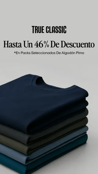 Publicité promotionnelle minimaliste vêtements True Classic, active depuis 428 jours